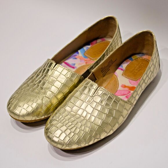 Born Sebra Crocodile Embossed Gold Leather Comfort Flats Loafers Women Size 7M - Picture 5 of 14